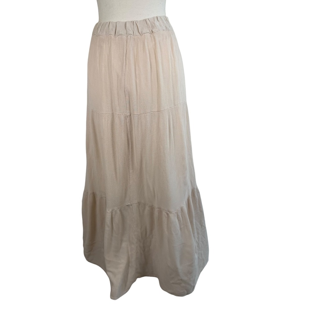 Haute Monde Tiered Maxi Skirt Womens L Cream Gauze Rayon Boho Flowy Lined Resort - Picture 11 of 16